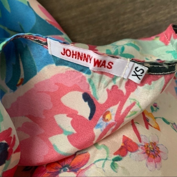 Johnny Was Silk Floral Short Sleeve Asymmetrical Tunic Dress Sz XS - Picture 8 of 8